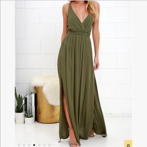 Lulus Lost in Paradise Dress Olive Medium Maxi